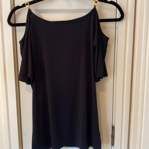 Michael Kors Navy Cold Shoulder Gold Chain Accents